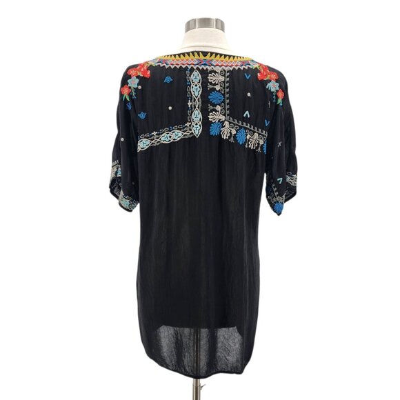 Johnny Was Womens Medium Top Danny Embroidered Floral Black tunic Boho Hippie - Picture 5 of 10